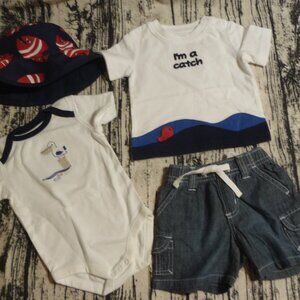Gymboree Pelican Catch 3-6 Month Shorts Shirt Bodysuit Hat Outfit NWT